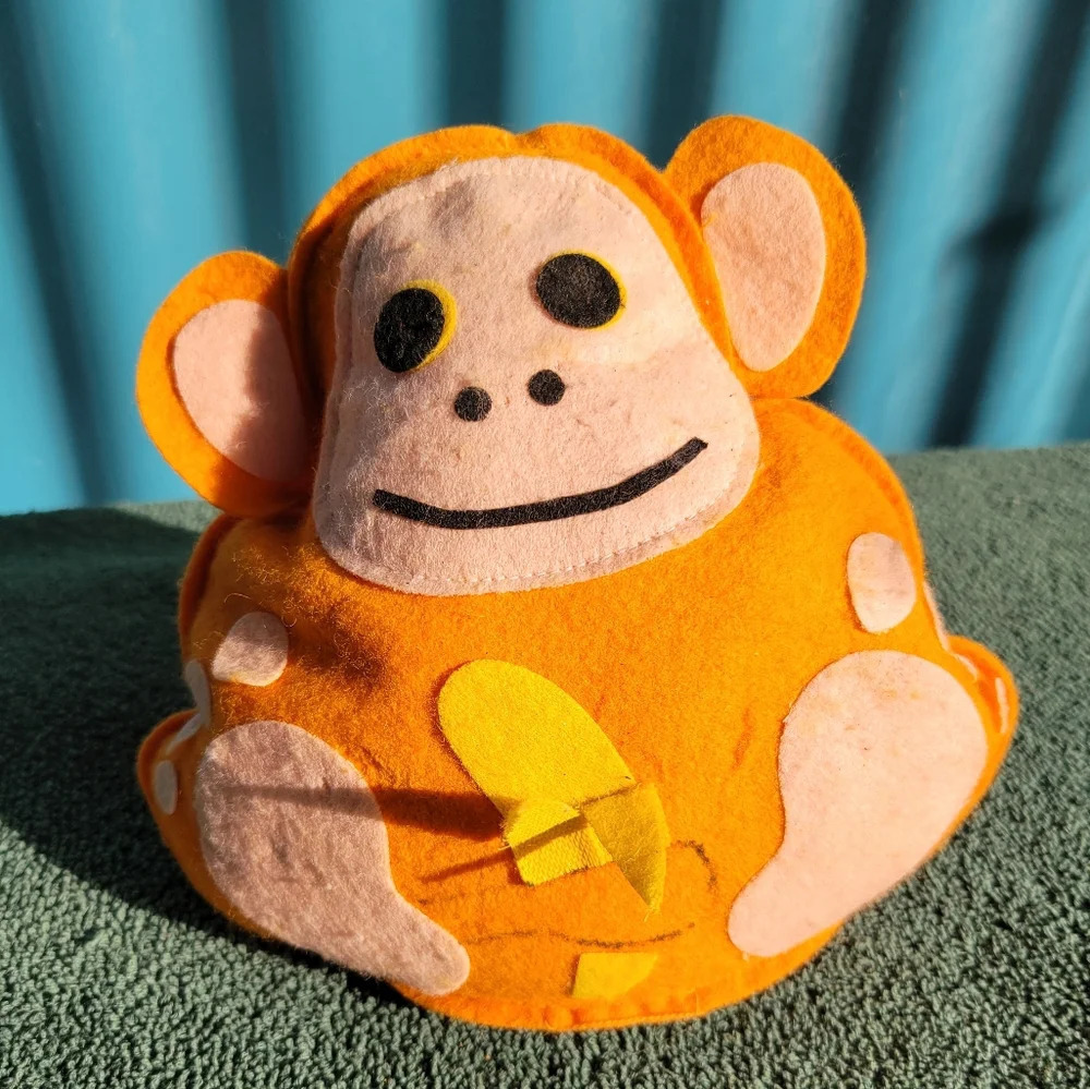 Vintage Stuffed Monkey Toy Orange and Yellow